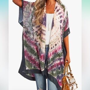 Tie Dye Boho Kimono or swim or beach cover up